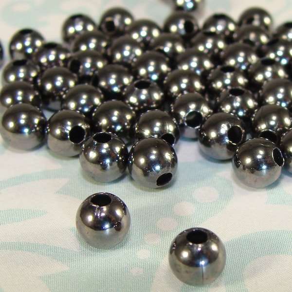 60 Gunmetal Beads 5mm Small Round Metal Spacer USA MADE Steel Accent Beads Jewelry Making Supplies Bulk Minimalist (42534)