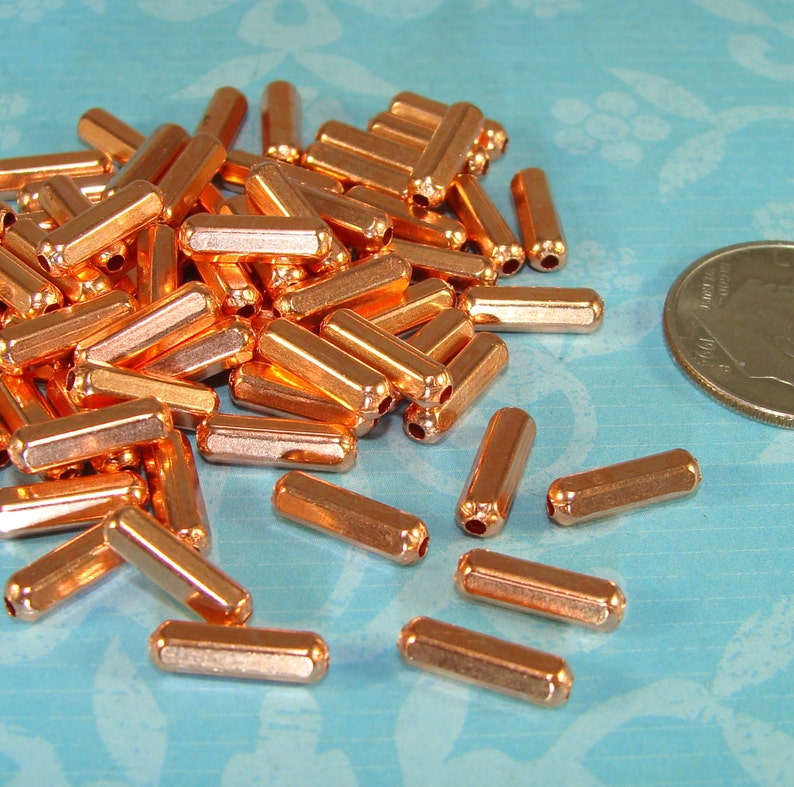 45 Copper Hex Bar Beads 9mm Hexagon Oblong Metal Spacer Bugle Etsy