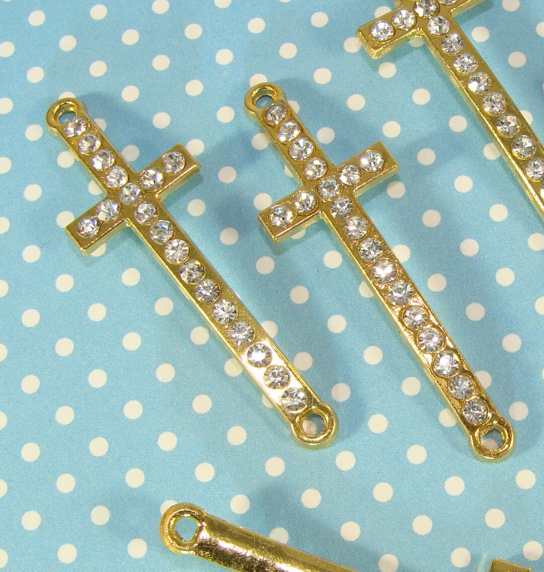 6 Rhinestone Cross Charms Sideways Crosses Gold W Crystal Rhinestones 1 ...