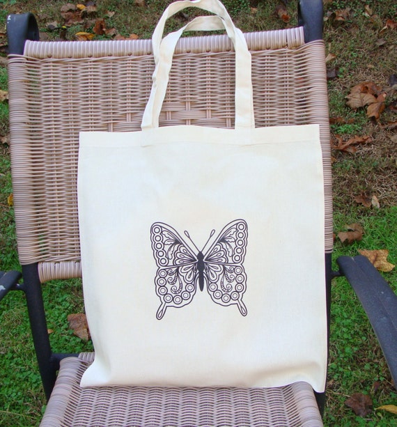 Butterfly Tote Bag Market Bag Original Graphic Art Zendoodle | Etsy