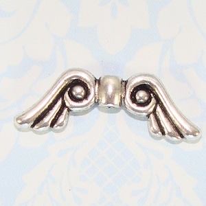 18 Angel Wing Beads SILVER Large Scrolled 21mm (41100) Fairy Wings Charms Add Teardrop & Halo Jewelry Supplies Butterfly Wing Bulk Beads