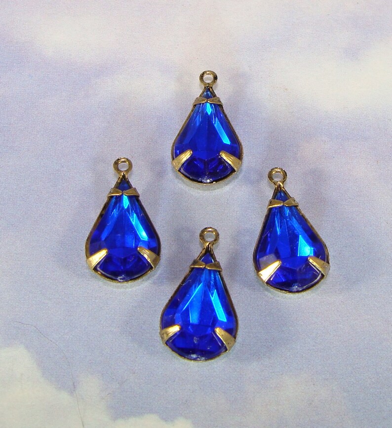 12 Blue Rhinestone Teardrop Charms Sapphire Crystal Acrylic Etsy