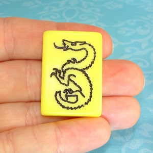 12 Mah Jong Tile Beads Yellow Plastic 2 Hole Black Print Rectangle Jewelry Supplies Bracelet Necklace Chunky Bulk Asian Tile Game 30mm 22mm image 6