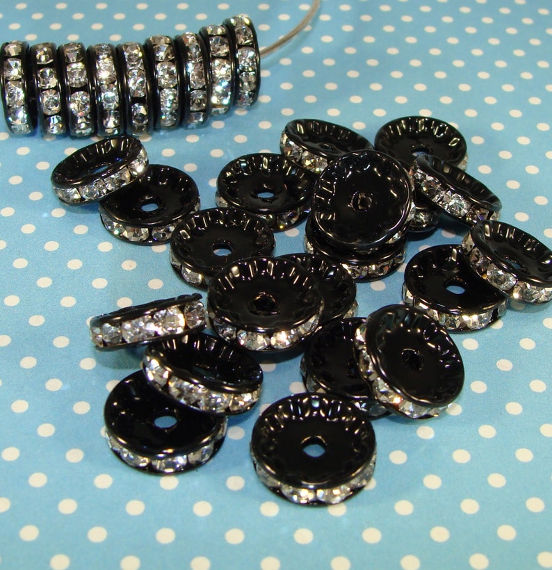12mm Rhinestone Spacer Disc Beads Black W Crystal 20pcs Etsy