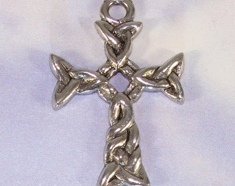 4 Celtic Knot Cross Charms Scrolled Pendants Silver Pewter (34070) USA Made Renaissance Victorian Vintage Look Bulk Jewelry Supplies