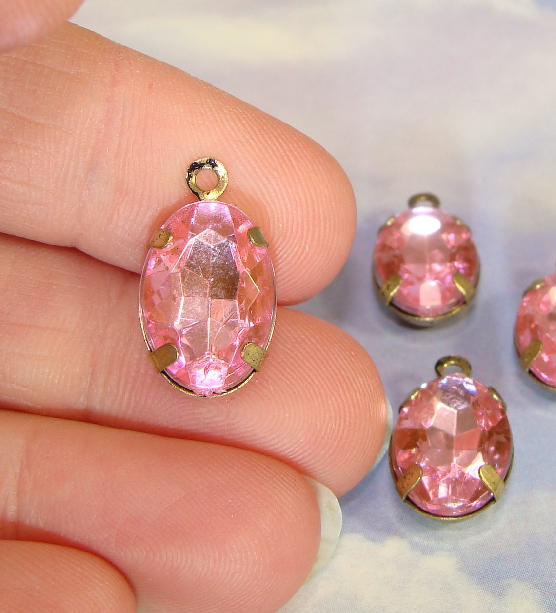 12 Pink Rhinestone Charms Resin Crystal Set Stones 14mm X 10mm | Etsy