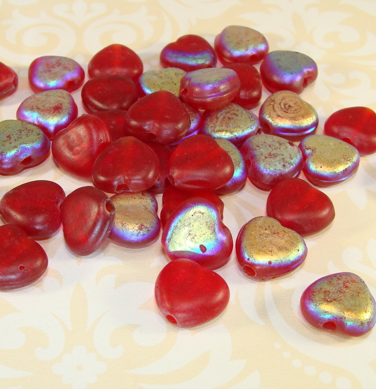 60 RED Heart Glass Beads BULK Beads Matte Iridescent 10mm to Etsy