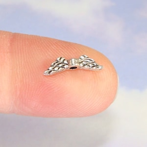 20 Tiny Angel Wing Beads Silver Pewter 12mm (41142) Small Fairy Wing Beads Just Add Teardrop and Halo Jewelry Making Supplies Bulk Beads
