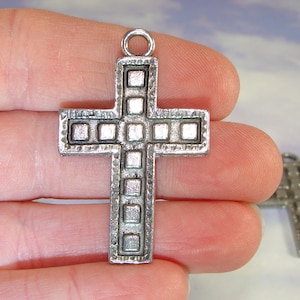 4 Cross Charms Pendants Silver Pewter USA Made (34076) Religious Symbol Christian Cross Silver Cross Pendant Bulk Art Deco Block Design
