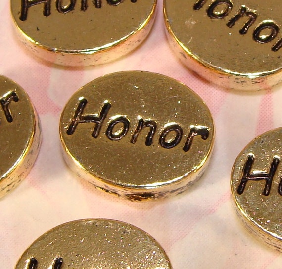 30 HONOR Word Beads Gold Plated Oval Inspirational Charms for Friendship Bracelets Bulk Jewelry Supplies USA Made Word Beads CLOSEOUT