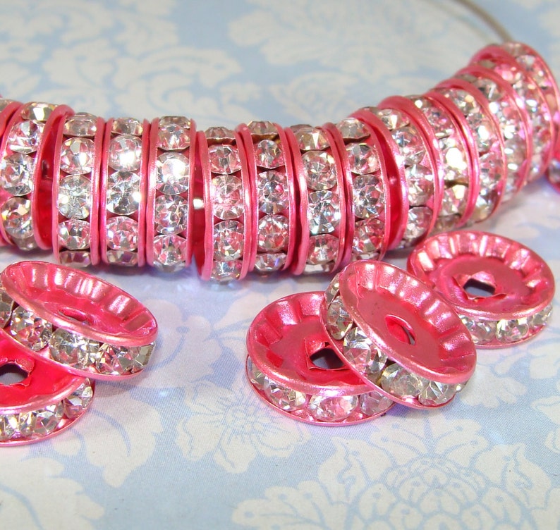 12mm Pink Rhinestone Spacers Disc Beads Crystal 20 Pieces Etsy