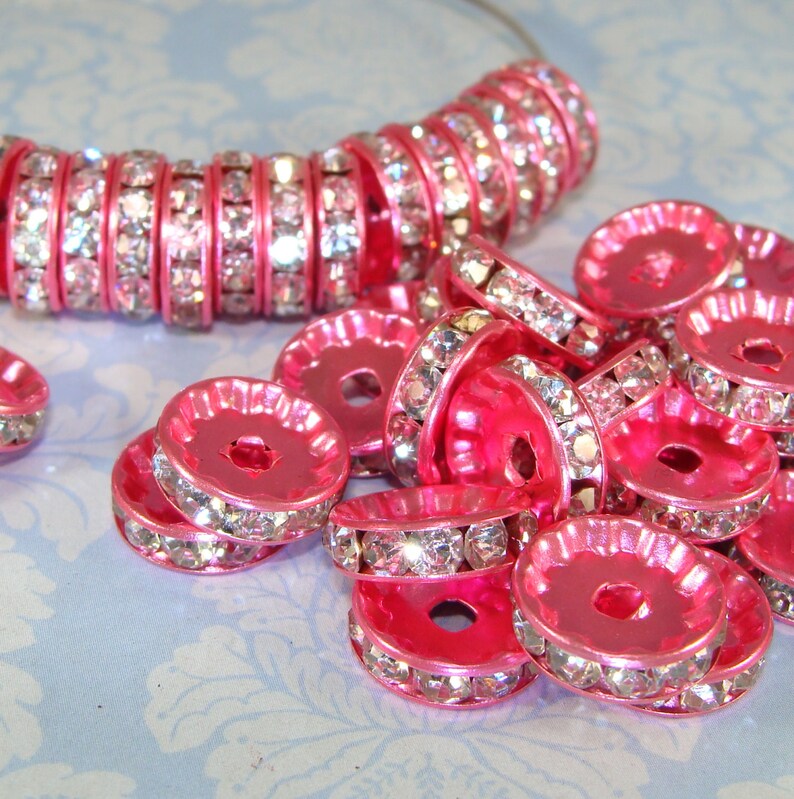 12mm Pink Rhinestone Spacers Disc Beads Crystal 20 Pieces Etsy