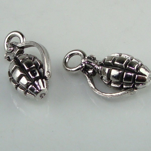 2 Silver Pewter Grenade Charms (31501)