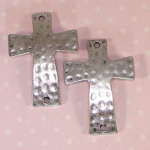 6 Hammered Cross Silver Sideways Crosses 38 x 28mm (42474) Jewelry Making Supplies Hammered Silver Cross Bracelet Charm Connector