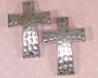 6 Hammered Cross Silver Sideways Crosses 38 x 28mm (42474) Jewelry Making Supplies Hammered Silver Cross Bracelet Charm Connector