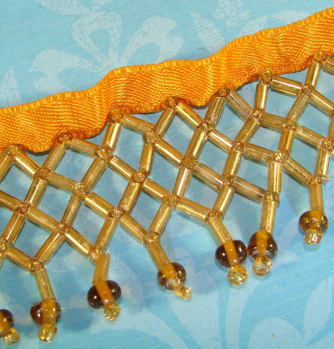 GOLD Beaded Fringe Trim One Yard 36 Inches Glass Bugle Seed Etsy