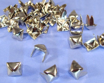 150 Silver PYRAMID STUDS 1/4" (46800) Brass USA Made Metal Pronged Spikes Jewelry Supplies Clothing Sneaker Decoration Diy Fashion