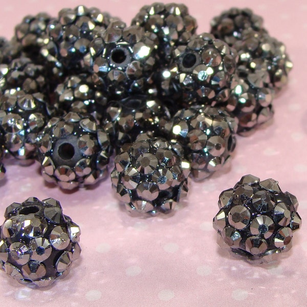 20 perles de strass hématite noire 12 mm (42312) en plastique gunmetal strass grosses fournitures de bijoux pour bracelet grandes boucles d'oreilles créoles en vrac