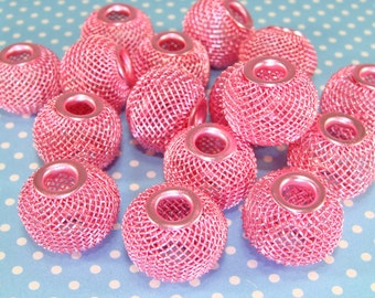 10 Pink Mesh Beads 16mm Round Beads (42723) Jewelry Supplies Breast Cancer Awareness Bracelets and Big Hoop Earrings Lightweight Chunky Bulk