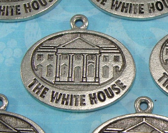 4 White House Charms 24mm Pewter Silver USA Made (31325FL) Presidential Election Washington DC Government Politics Jewelry Supplies Bulk