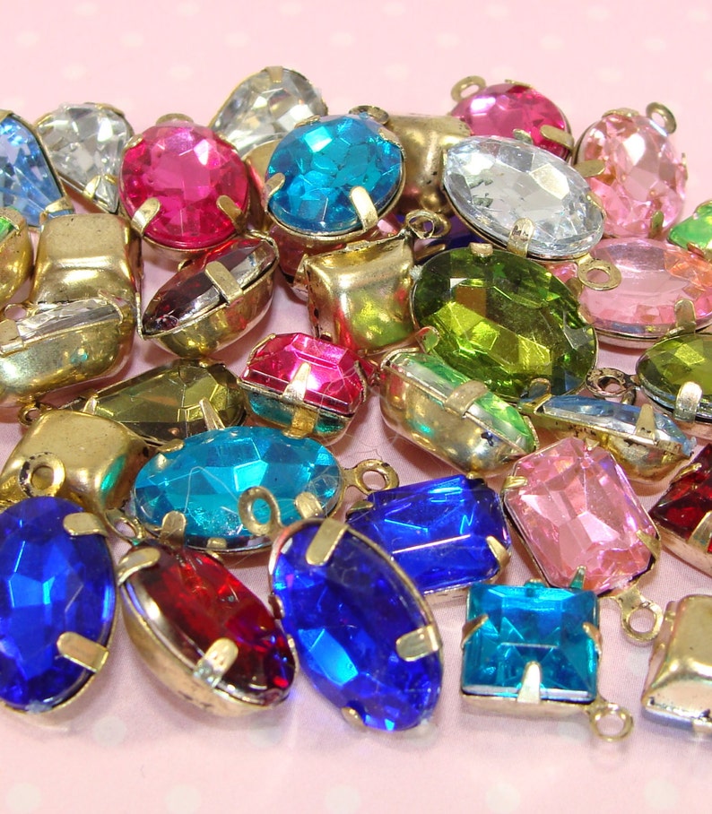 24 ASSORTED Shapes and Sizes Resin Crystal Rhinestone Charms Set Stones ...