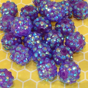 20pcs 12mm Rhinestone Beads Purple AB Amethyst (42361) Chunky Plastic Beads Bulk Jewelry Supplies for Big Hoop Earrings & Macrame Bracelet