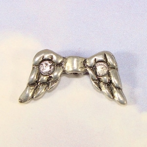 24 Angel Wing Beads 18mm Silver Plated Pewter w Blank Indent for Enamel Paint Dab or SS9 Crystal Rhinestone - Bulk Craft & Jewelry Supplies