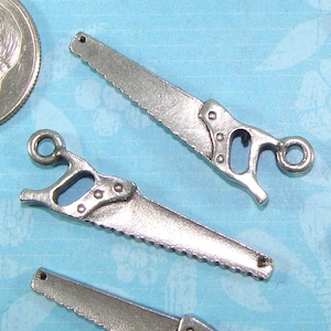 6 Saw Charms Pewter Silver (31048) Handyman Tool New Home Wine Housewarming Hostess Gift Halloween Earrings Necklace Bulk Jewelry Supplies