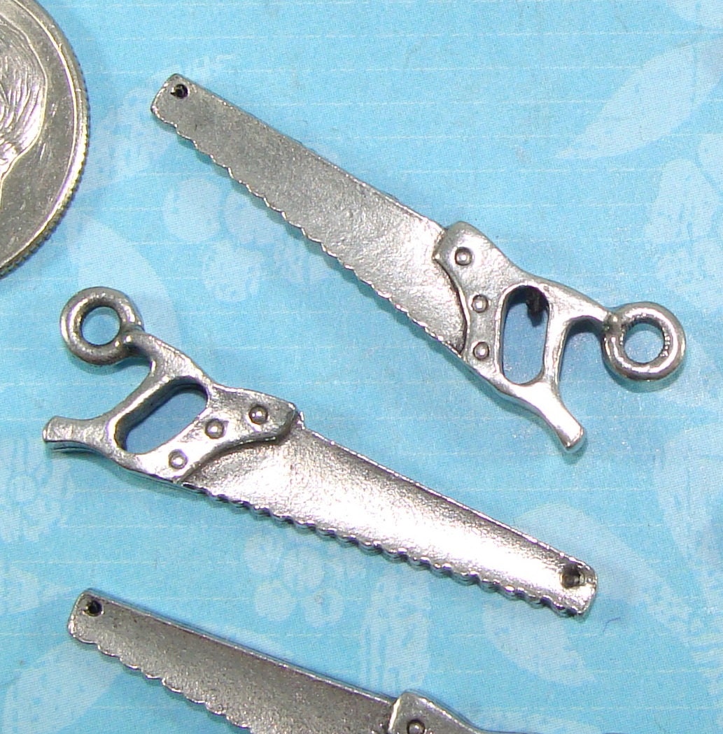 6 Saw Charms Pewter Silver (31048) Handyman Tool New Home Wine Housewarming Hostess Gift Halloween Earrings Necklace Bulk Jewelry Supplies
