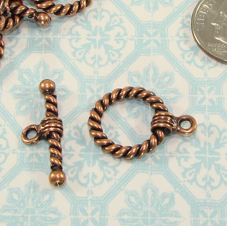 4 Toggle Sets Twisted Rope Copper Plated Pewter Loop and Bar | Etsy