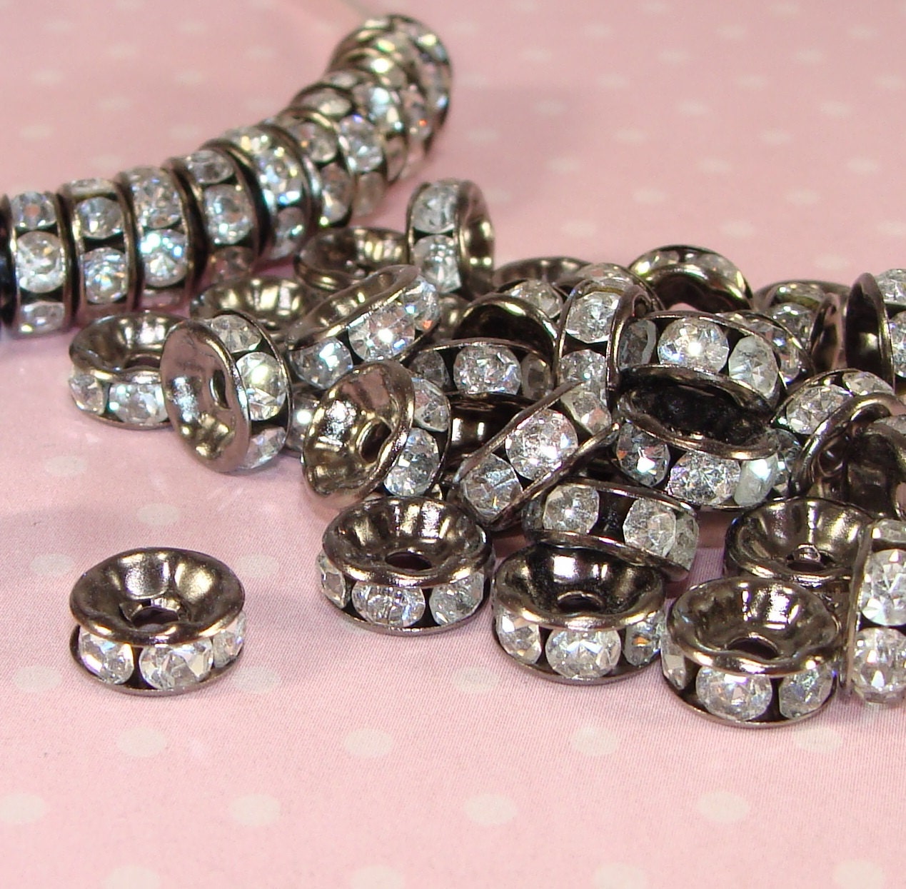 Pewter w/ Crystal Rhinestone Rondelle Spacer Beads