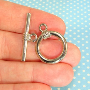 2 Large Toggle Sets Single Strand Silver Finish Nickel 24mm x 18mm USA Made One Loop Bar Clasp - Beaded Jewelry Supplies Findings 41394