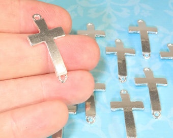 10 Silber Kreuz Charms seitlich Armband Bar Kreuze 30mm x 16mm 2 Schlaufe zierlich einfach Anhänger Christus Schütt Schmuck liefert 42478