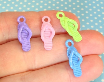20 Enameled Flip Flop Charms USA Made Pewter Assorted Colors Sandal Summer Pool Party Beach Vacation Jewelry Supplies Bulk