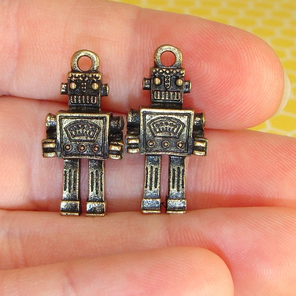 2 Rockem Sockem Robot Charms Antique Bronze (31512) Original Design Retro Look Robot Toy Rock'em Sock'em Bulk Charms Jewelry Supplies