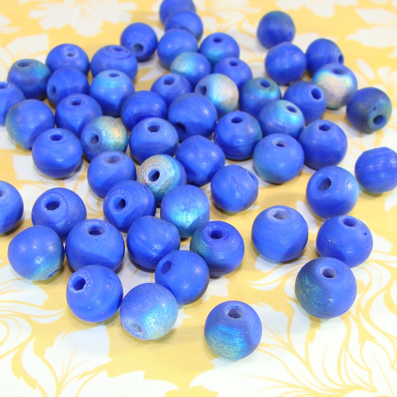 60 Blue Iridescent Glass Beads 10mm Round BULK Beads Matte AB Etsy