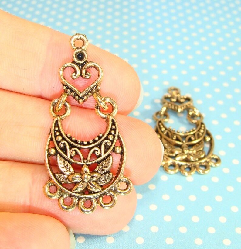 4 Chandelier Earring Parts Hearts Flowers Findings Jointed