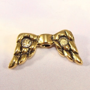24 Angel Wing Beads 18mm Gold Plated Pewter w Blank Indent for Enamel Paint Dot or SS9 Crystal Rhinestone - Bulk Craft Jewelry Supplies