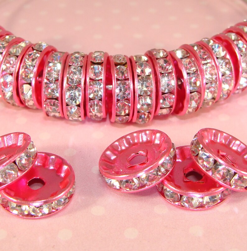 12mm Pink Rhinestone Spacers Disc Beads Crystal 20 Pieces Etsy