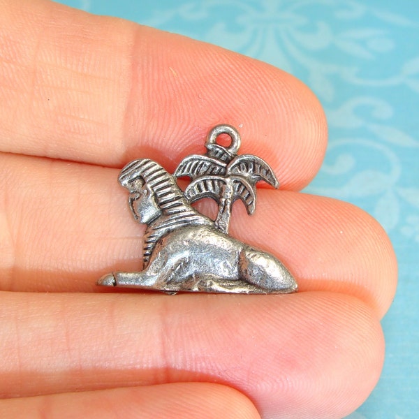 6 Sphinx Charms Silver Pewter USA Made Egypt Pyramids King Tut Travel Vacation Bulk Jewelry Supplies for Earrings Necklace Bracelet 31118