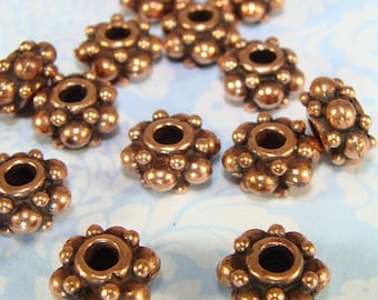 10 Copper Spacer Beads 8mm x 4mm Pewter Flat Round Halo Rondelle Jewelry Supplies Antique Copper USA Made for Bracelets Necklace 2mm Hole 8C