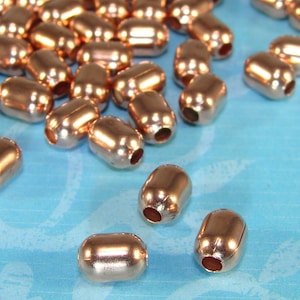 50 Copper Round Bar Beads 5mm x 6mm Oblong Fat Bugle Metal Spacer Bugle USA MADE Plated Steel Jewelry Supplies Bulk Minimalist (42665)