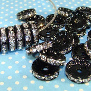 12mm Rhinestone Spacer Disc Beads Black w Crystal 20pcs (42413) Jewelry Supplies Bulk Beads for Bracelet Necklace or Big Hoops Earrings