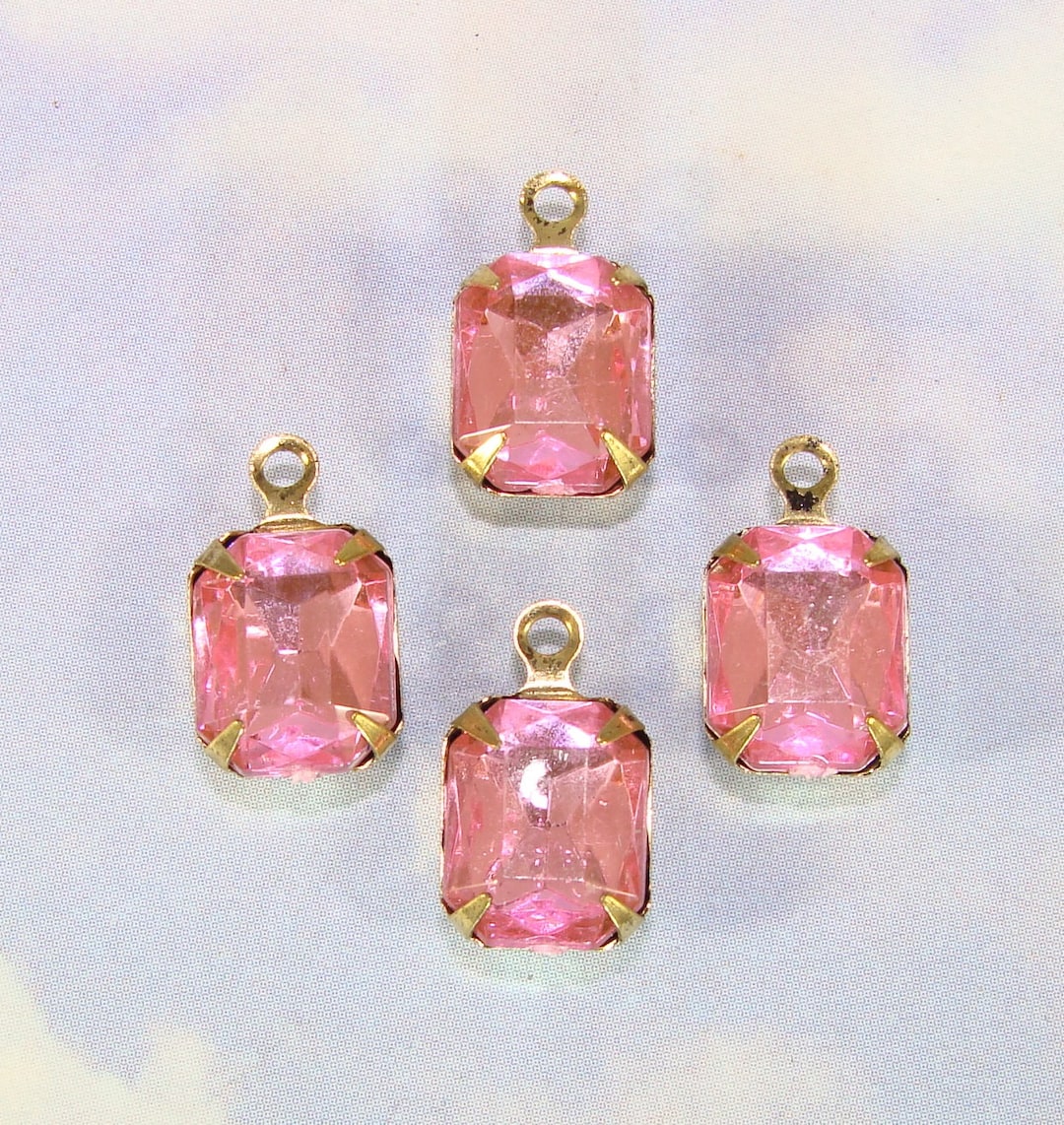 24 Pink Rhinestone Drops Charms Pale Pink Set Stones 10mm X 8mm Resin ...