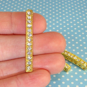 3 Rhinestone Bracelet Bar Charms Components Gold w Crystal "Diamonds" 38mm Curved Multi Strand Separator Jewelry Supplies Tennis 42421