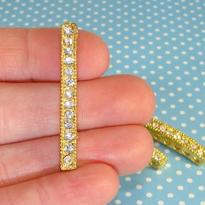 3 Rhinestone Bracelet Bar Charms Components Gold w Crystal &quot;Diamonds&quot; 38mm Curved Multi Strand Separator Jewelry Supplies Tennis 42421