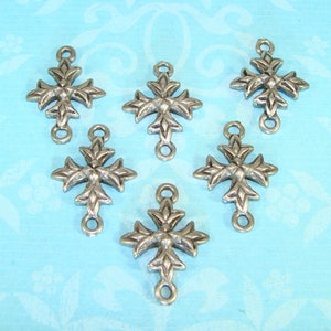 6 Gothic Cross Charms Pewter Silver USA Made 2 Loops for Necklaces Earrings Bracelets Confirmation Bible Bulk Jewelry Supplies 30656S