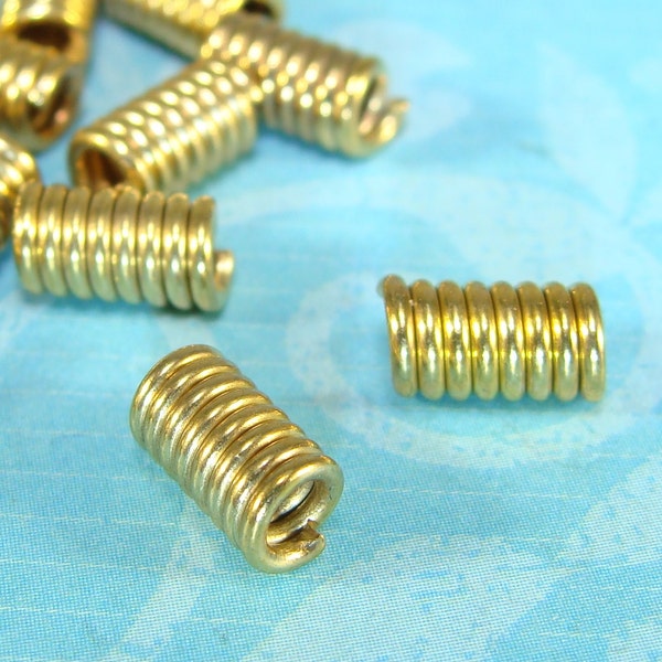 24 Gold Stop Spring Coil Crimp Ends 7mm Cord Tip Steel Jewelry Supplies 2mm Opening Use as Bead or to Hold Bead or Pendant in Place 41305