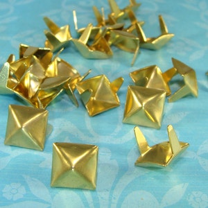 48 PYRAMID Studs 3/8" Gold (46811) Brass Metal USA Made Diamond Pronged Spikes DIY Rocker Biker Style Bulk Jewelry Supplies Decoration