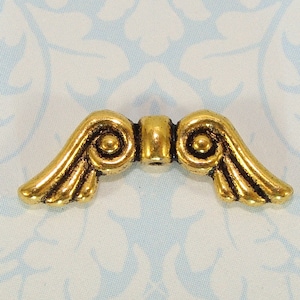18 Angel Wing Beads Charms GOLD Plated Large Scrolled 21mm (41101) Fairy Butterfly Wings Add Teardrop & Halo Jewelry Supplies Bulk Beads